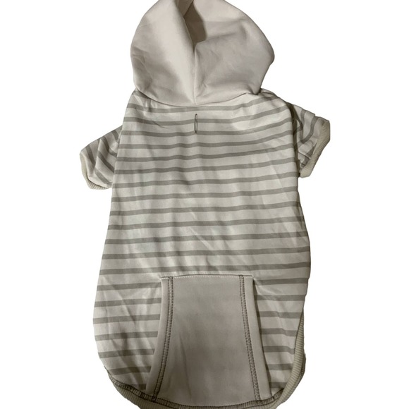 2 x Lightweight Fleece Dog Hoodie Outfit - Striped Off-White & Gray - Medium - Picture 2 of 9
